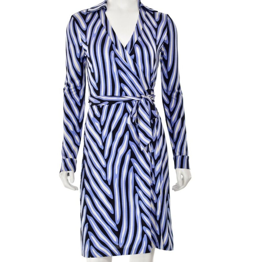Diane Von Furstenberg DVF Jeanne Two Wrap Dress Blue White Black
